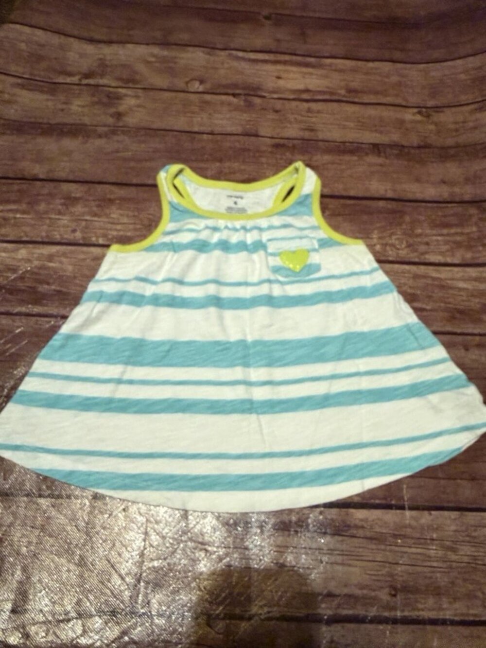 Girl’s Carter’s Blue And White Striped Heart Tunic Baby Doll Tank Top Size 4